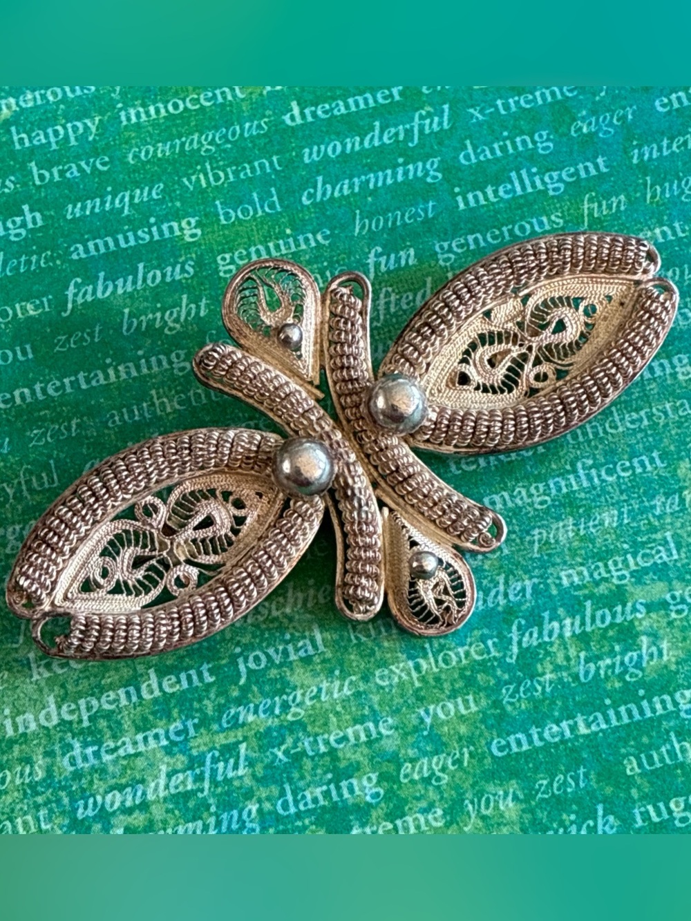 Vintage Portuguese silver vermeil filigree brooch
